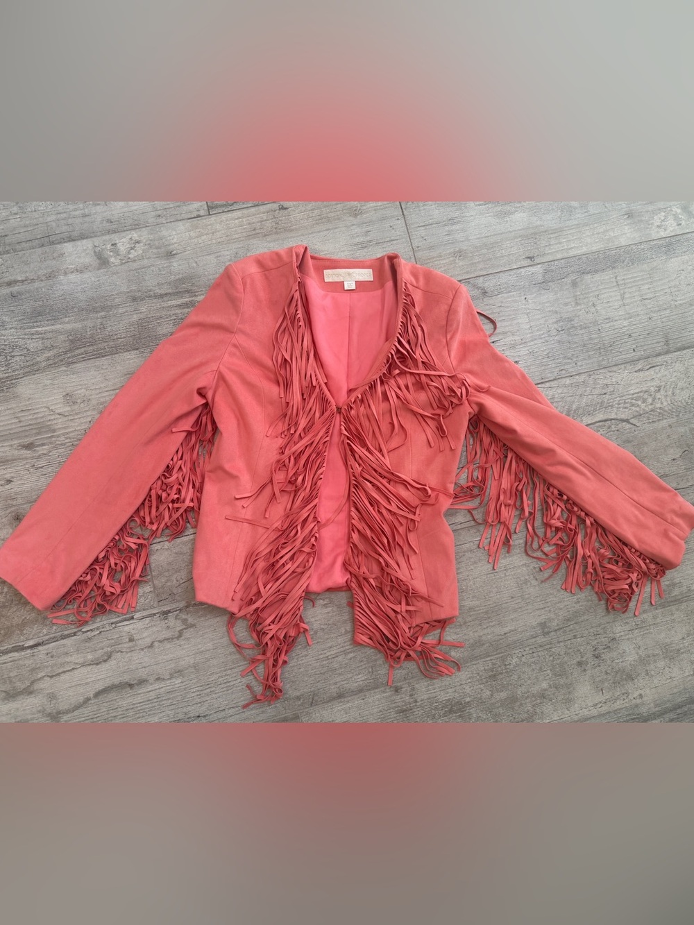 Boston Proper Fringed Faux-Suede Coral Pink Jacket Sz 8